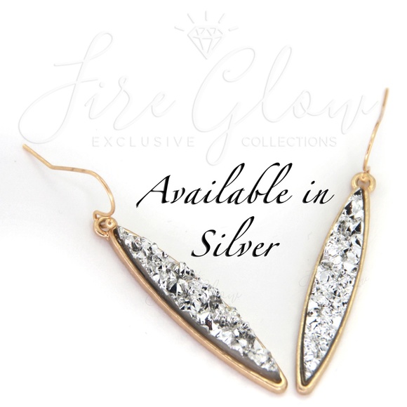 Teardrop / Marquise Platinum tone Druzy Earrings - Picture 8 of 8